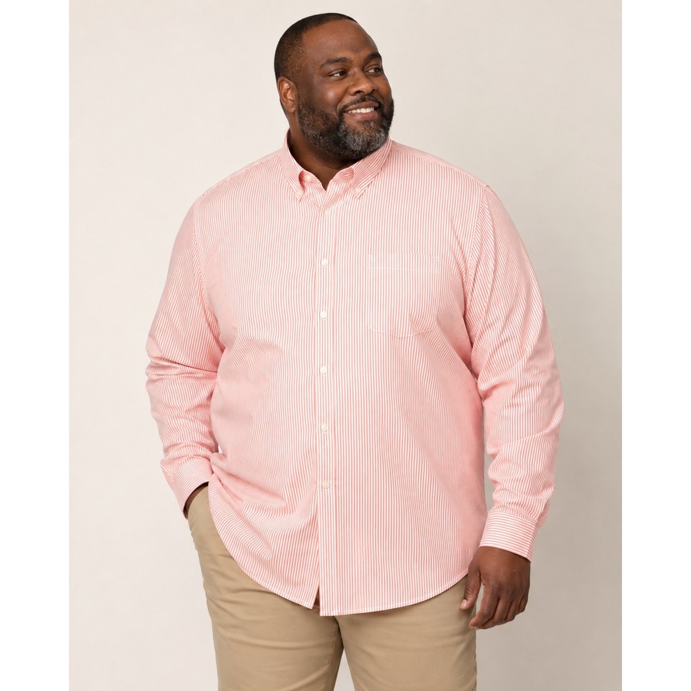 Oak Hill Mens 3XL Pink White Striped Button Down Shirt Wrinkle Free Cool & Dry